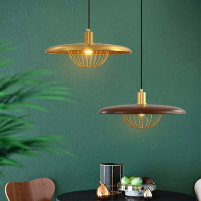 Modern Luxury Walnut Metal Iron Flying Saucer Pendant Light: Elevate Your Space with Creative Elegance