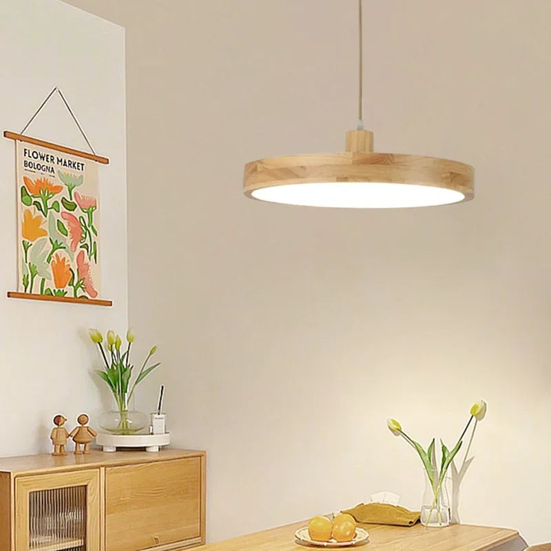 Nordic Wooden Pendant Light: Ultra-thin Acrylic Lampshade for Living Room, Bedroom, Beside, Study, Hotel Lamp - LED Lighting Fixture