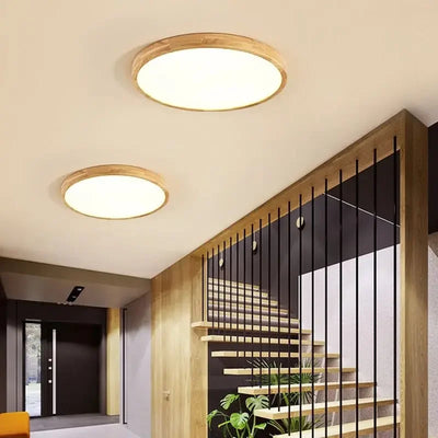 Nordic Wooden LED Ceiling Light - Ultrathin Round Lamp for Bedroom, Living Room, Office, and Kitchen