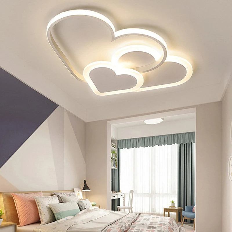 LED Ceiling Lamp for Children's Room - Heart Shape Pink Cloud Star Chandelier Light