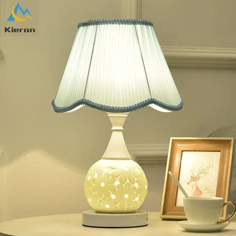 European Modern Simple Ceramic LED Desk Lamp - Bedroom Study Bedside Table Lamp for Living Room Decor, Dimming Fabric Art Floor Lamp