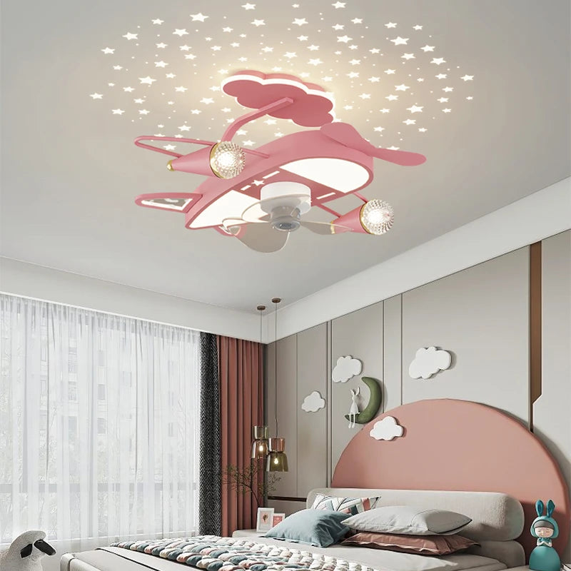 Simple LED Bedroom Fan Light - Dining Room Living Room Children's Room Airplane Electric Fan - Family Indoor Lighting Ceiling Lights