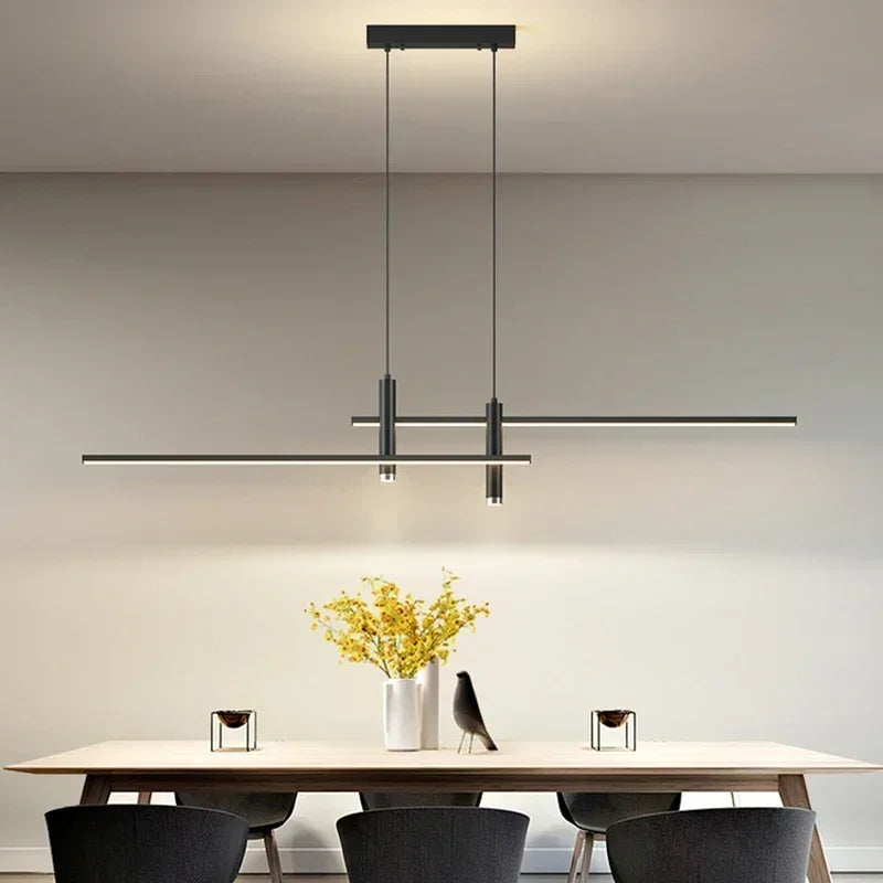 Modern Dimmable LED Pendant Lamp – Black and Gold Chandelier for Dining Room and Kitchen