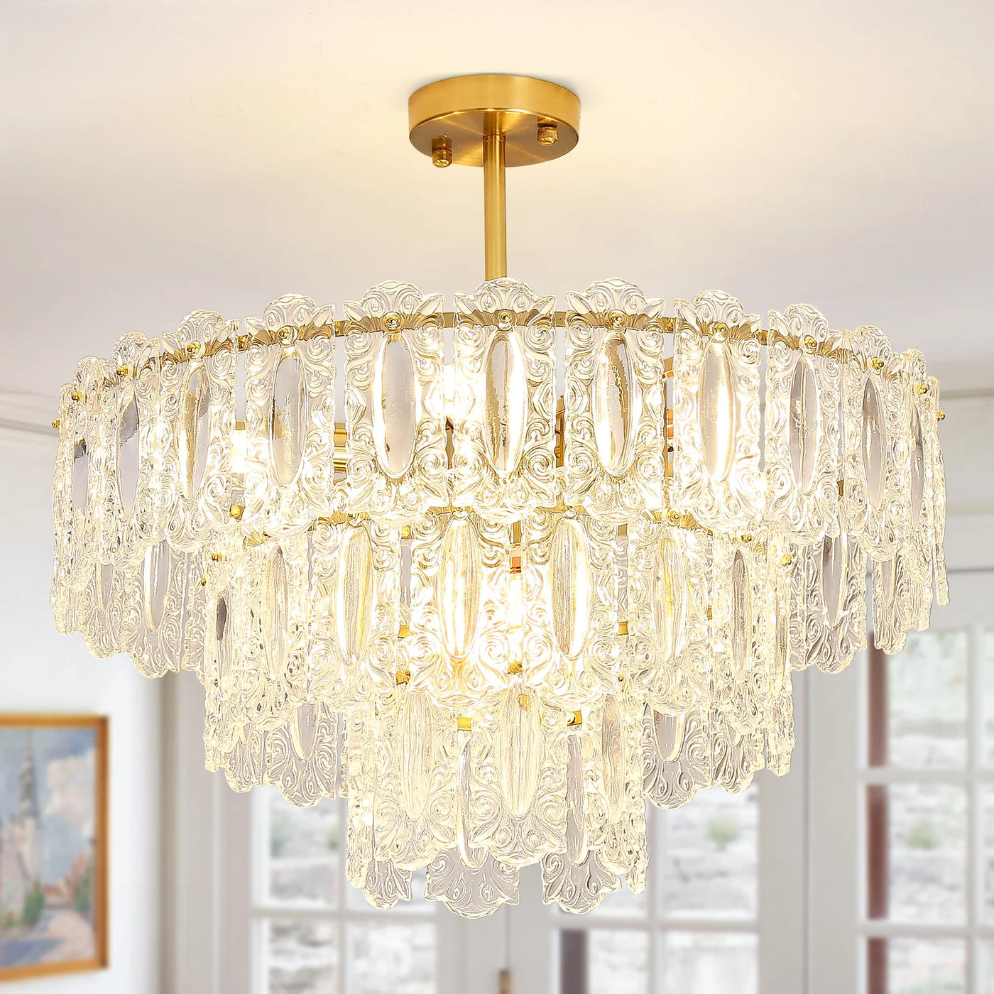 Depuley 9/12-Light Modern Crystal Chandeliers - Gold Semi Flush Mount Ceiling Light Fixture