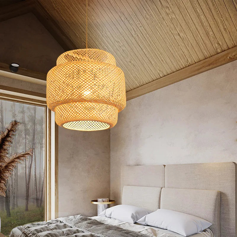 Natural Rattan Bamboo Lantern Pendant Light for Elegant Home Decor