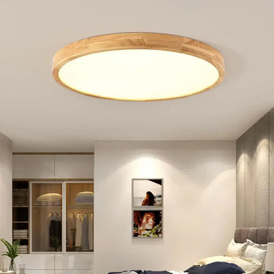 Nordic Wooden LED Ceiling Light - Ultrathin Round Lamp for Bedroom, Living Room, Office, and Kitchen