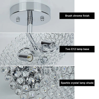 Depuley Luxury 2-Light Semi Flush Mount Mini Crystal Ceiling Light with Chrome Finish for Bedroom Hallway Balcony