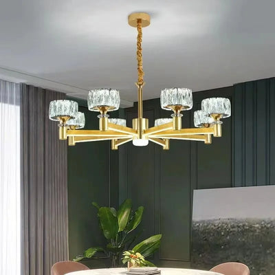 Nordic Light Luxury Living Room LED Crystal Chandelier - Modern Minimalist Dining Room Bedroom Gold and Black Ceiling Lamps