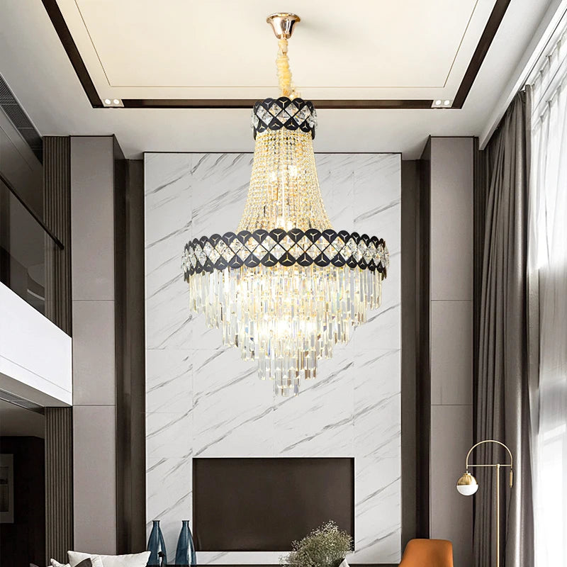 Hotel Duplex Floor Living Room Crystal Chandelier - Spiral Staircase Design, Hollow Hall Crystal Lamp