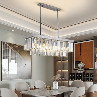 Rectangle Chrome Gold Chandelier for Dining Room Bedroom LED Crystal Kitchen Lustre Luxury Hanging Lamp Modern Silver Light