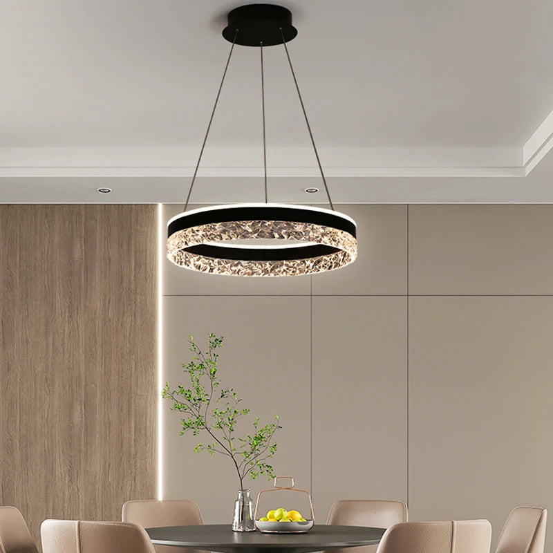 Nordic Creative Modern LED Chandelier - Dimmable Round Ceiling Chandelier for Living Room, Dining Room, and Bedroom