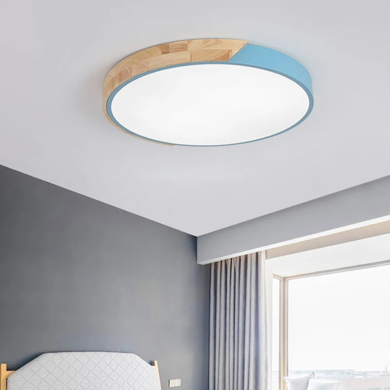 Wood Round LED Ceiling Lights | Modern Lighting Fixture for Children's Bedroom, Restaurant, and Home Decor