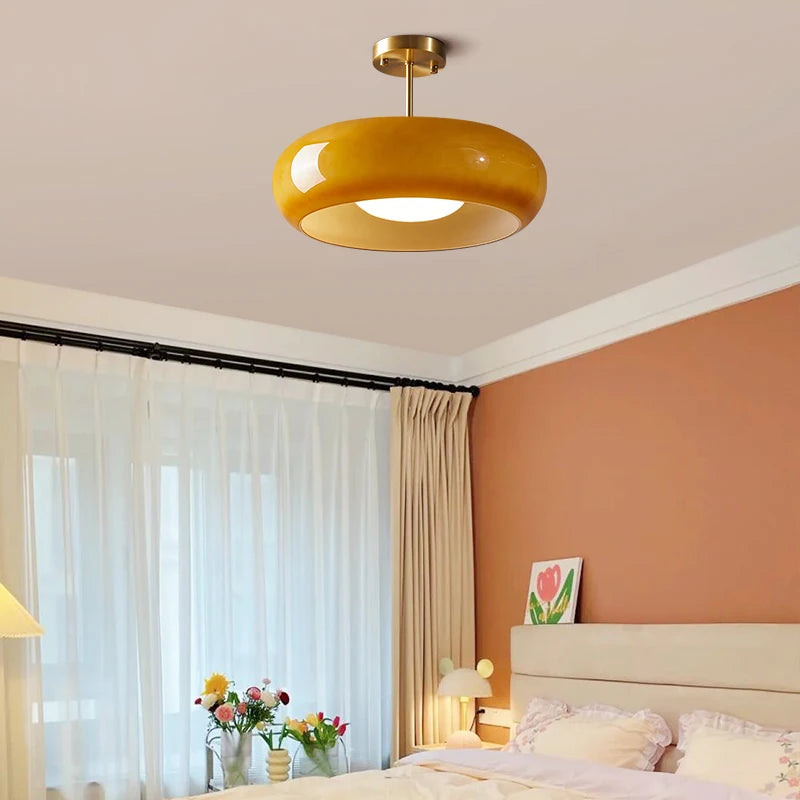 IWHD Yellow Glass LED Pendant Lights: Modern Hanging Fixtures for Bedroom and Living Spaces