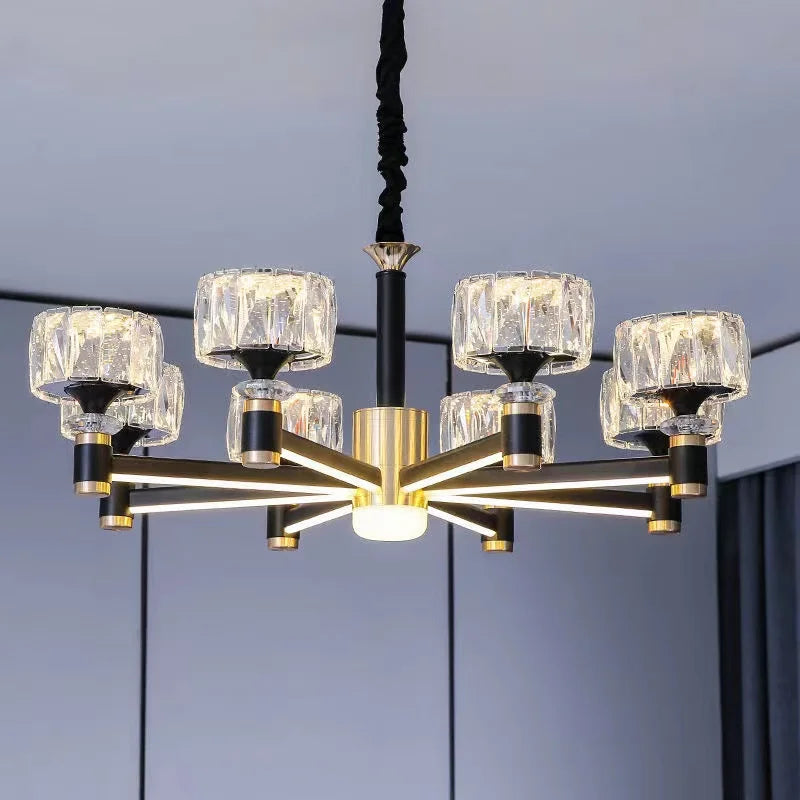 Nordic Light Luxury Living Room LED Crystal Chandelier - Modern Minimalist Dining Room Bedroom Gold and Black Ceiling Lamps