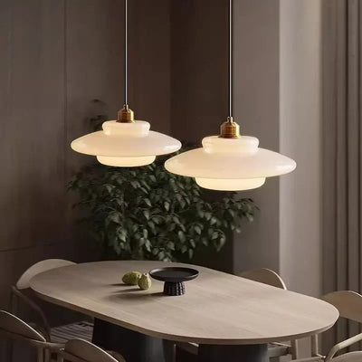 Nordic Cream Wind Milk Glass Pendant Lights - Modern LED Decorative Light Fixtures for Kitchen Island and Dining Room