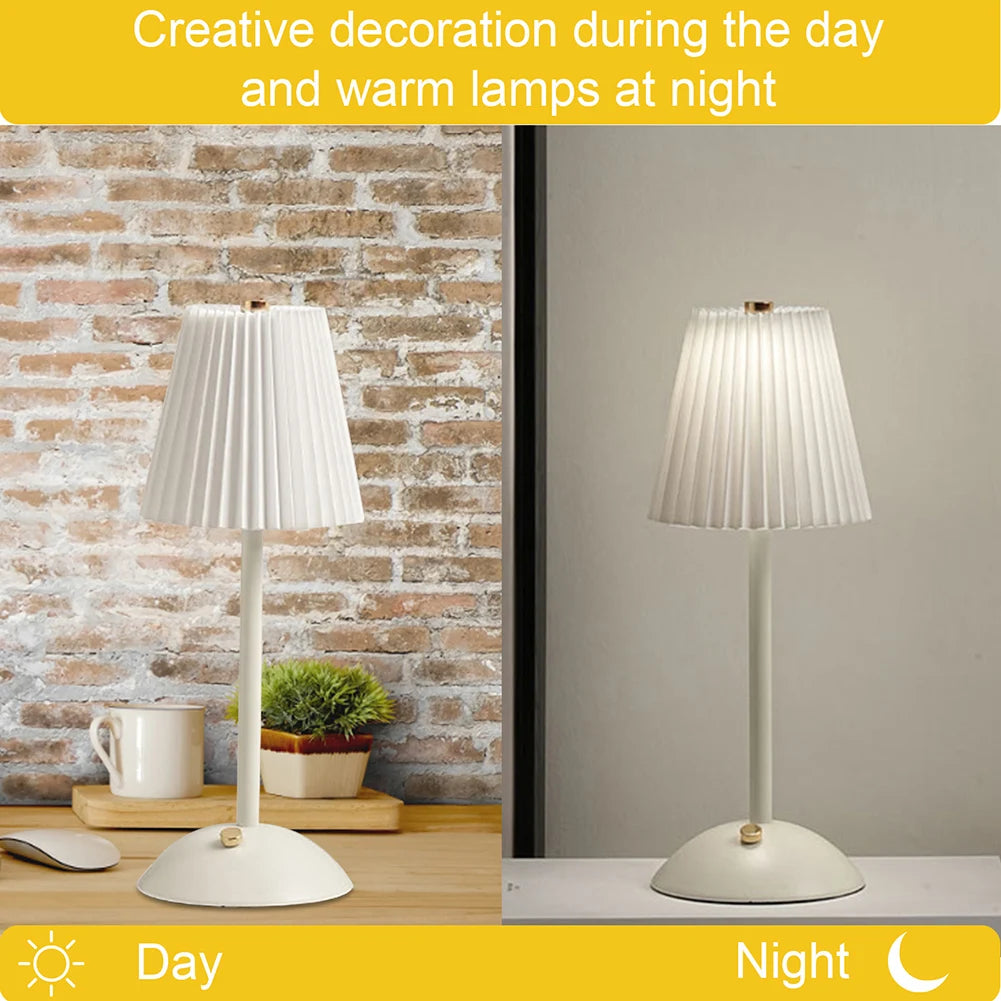 Nordic Pleated Table Lamp - Rechargeable LED Bedside & Reading Lamp with Dimmable Touch Control for Bedroom & Living Room