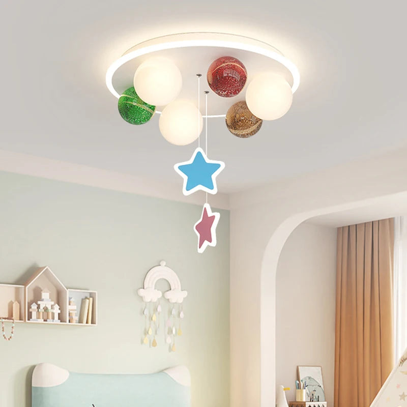 Colorful Glass Chandelier with Hanging Star Bubble Ball - Modern Ceiling Lamp for Kids' Bedroom