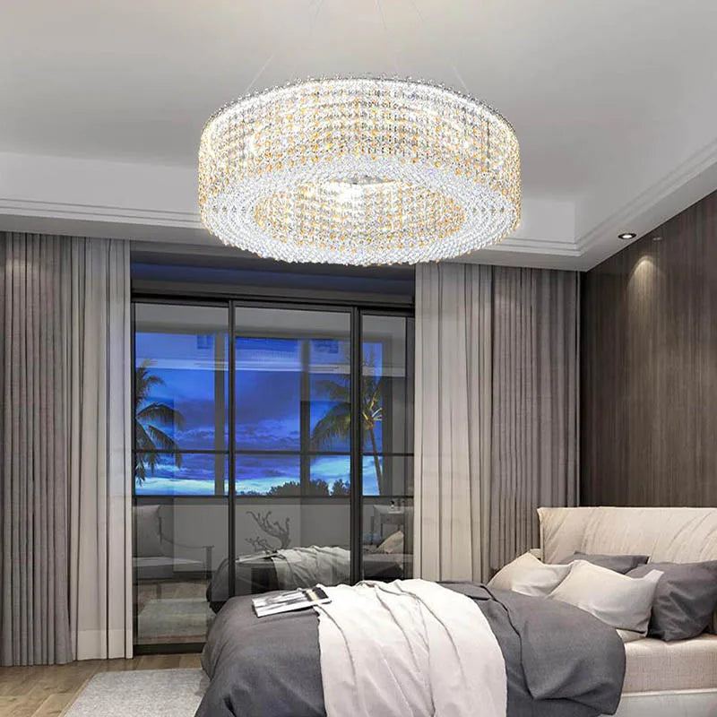 Champagne Crystal Bead Ceiling Chandelier - Modern LED Hanging Lamp for Dining Room