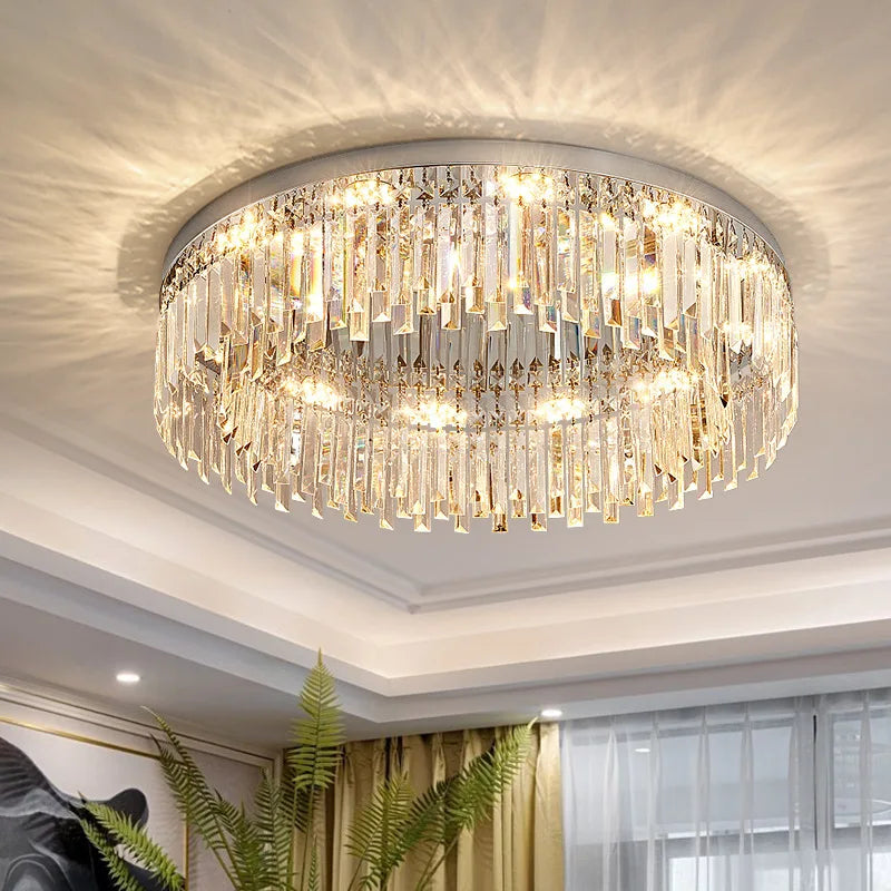 Round Light Luxury Crystal Ceiling Lamp - Modern Minimalist Living Room Decoration, Bedroom, Whole House Indoor Lighting