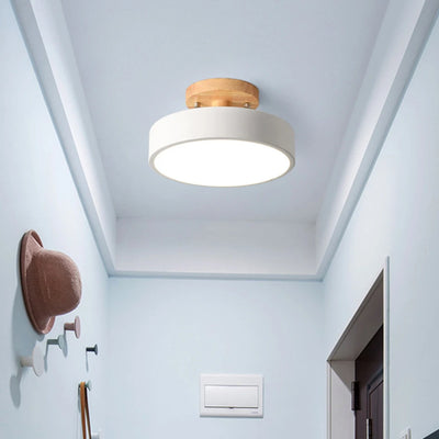 Nordic Macaron Wooden LED Ceiling Lamp | Modern Round Metal Ceiling Light