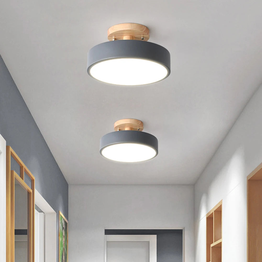 Nordic Macaron Wooden LED Ceiling Lamp | Modern Round Metal Ceiling Light