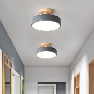 Nordic Macaron Wooden LED Ceiling Lamp | Modern Round Metal Ceiling Light