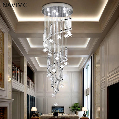 Modern Crystal Chandelier - Moon and Star Spiral Design for Lobby and Stair Lighting