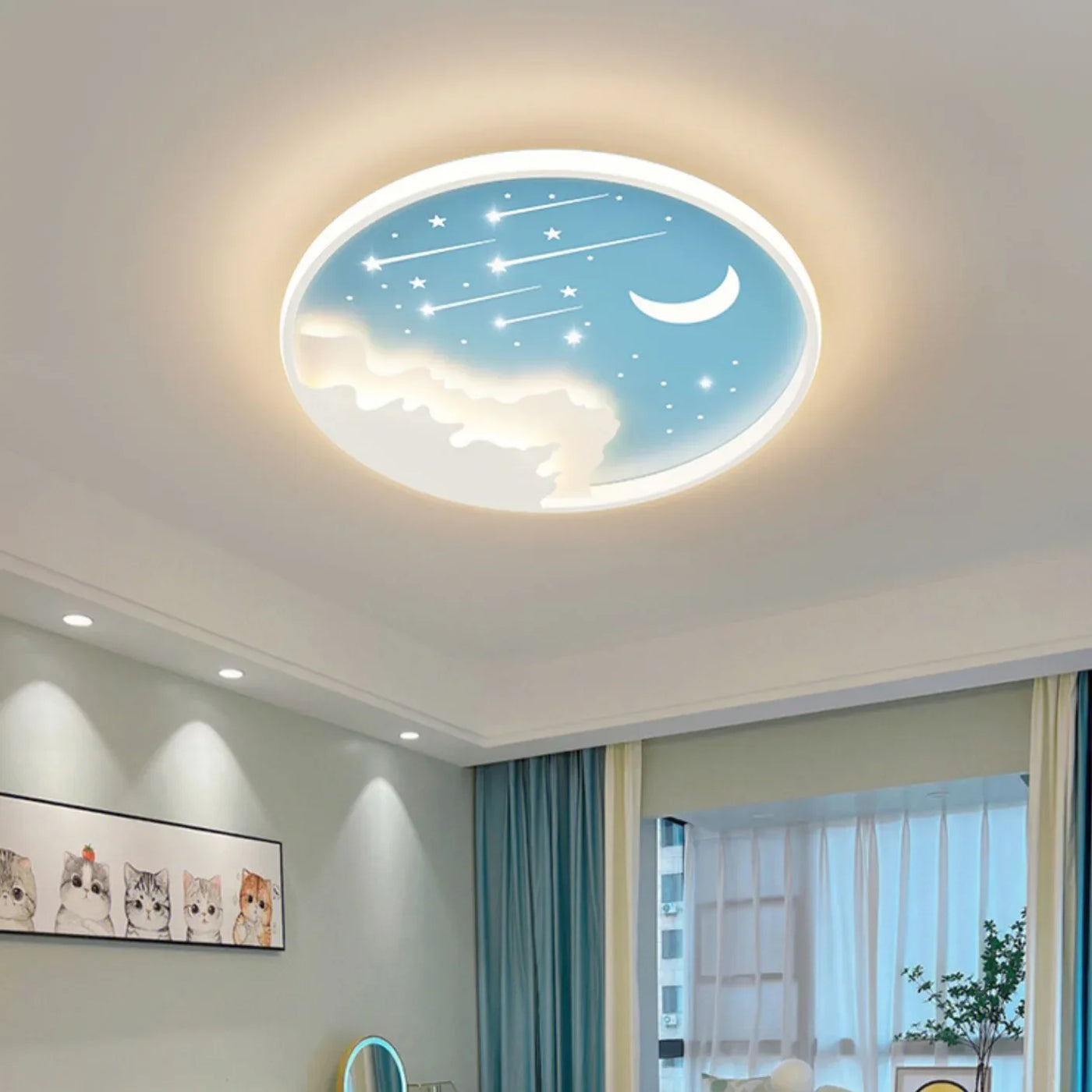 Modern Simple Warm Ceiling Lamp for Kids Room: A Romantic Moon and Star Design for Cozy Home Lighting