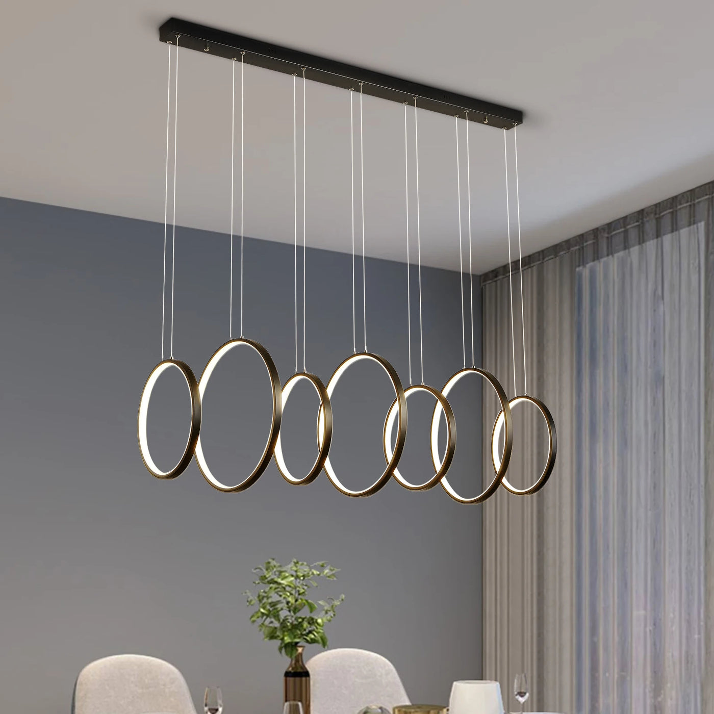 7 Ring Modern Pendant Lamp – LED Geometry Kitchen Island Hanging Ceiling Light Chandelier