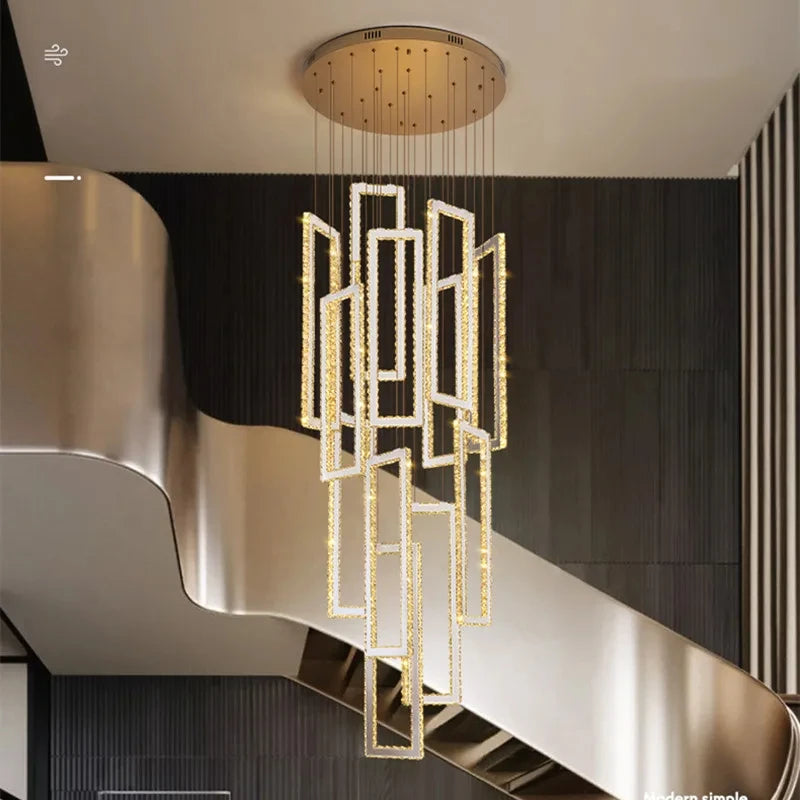 Modern Crystal LED Pendant Lights for Luxury Stairs - Art Deco Indoor Lighting Fixture