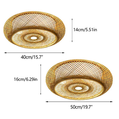 E27 Bamboo Flush Mount Ceiling Light - Rustic Rattan Ceiling Fixture Hanging Lamp (3-Lamp)