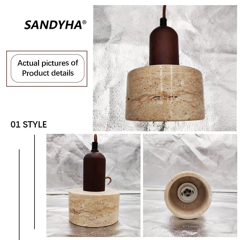 SANDYHA Retro Yellow Hole Stone Bedside Pendant Lamp