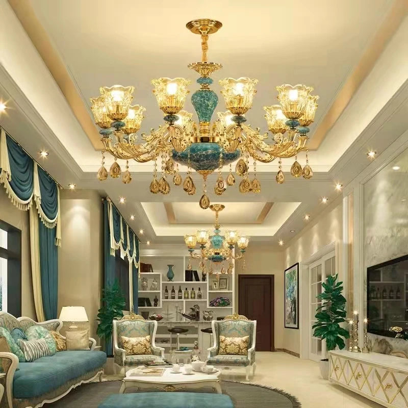 European-Style Blue Ceramic Chandelier - Elegance and Charm for Modern Living Spaces