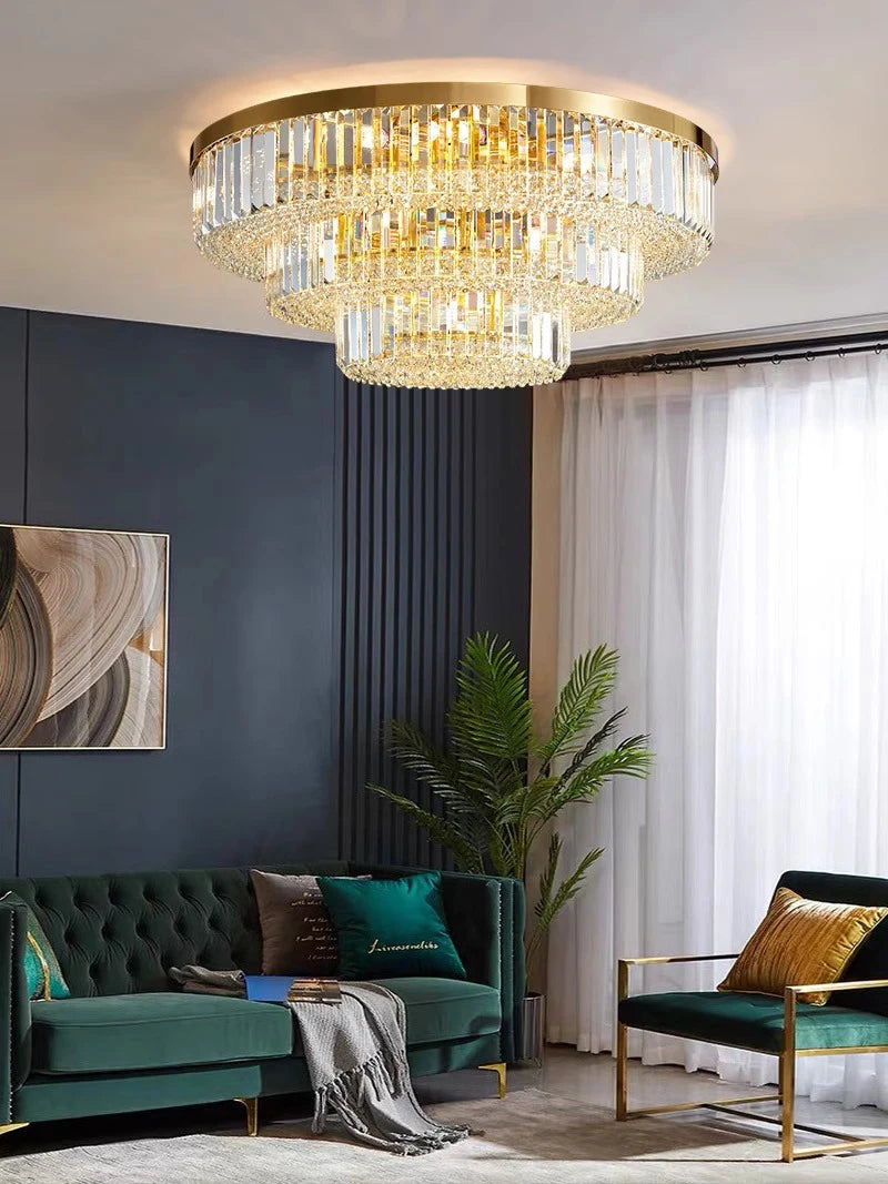 Modern Luxury Crystal Ceiling Chandelier - Elegant LED Gold Light Fixture for Large Living Rooms