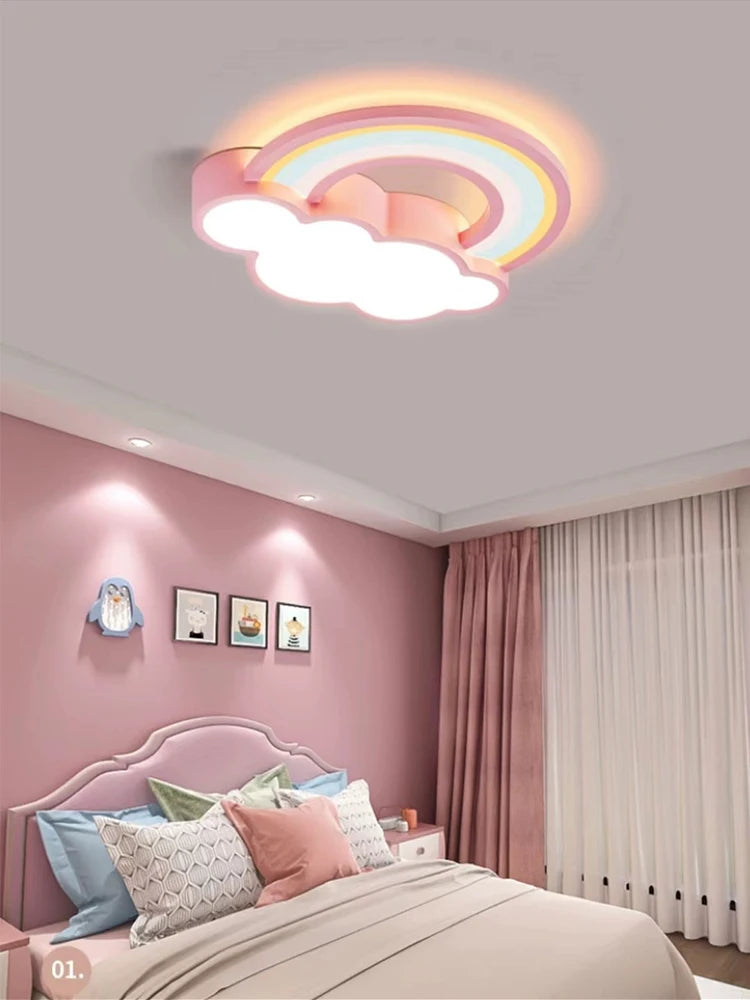 Cartoon Rainbow Clouds Ceiling Lamp - Warm and Cheerful Light Fixture for Children's Rooms