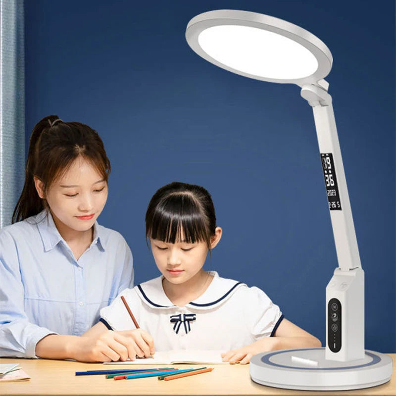 LED Clock Table Lamp – Dimmable, Foldable, and USB Rechargeable Desk Lamp for Eye Protection