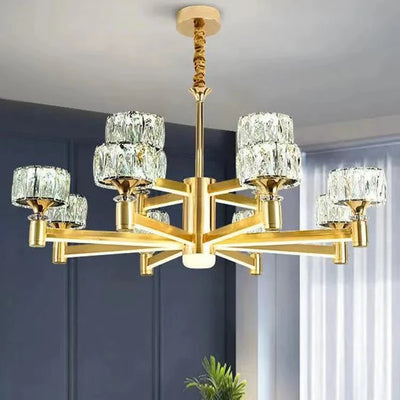 Nordic Light Luxury Living Room LED Crystal Chandelier - Modern Minimalist Dining Room Bedroom Gold and Black Ceiling Lamps