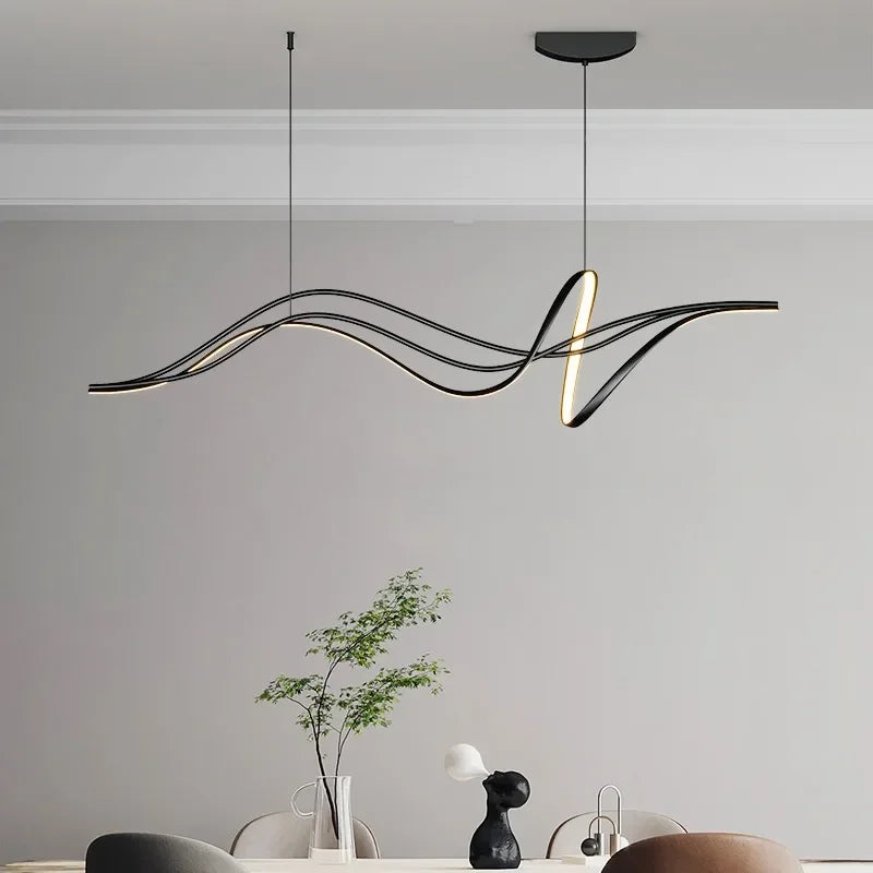 Modern Lines LED Pendant Light for Restaurant Dining Room Tables Kitchen Bar Counter Black Chandelier Home Decor Light Fixture