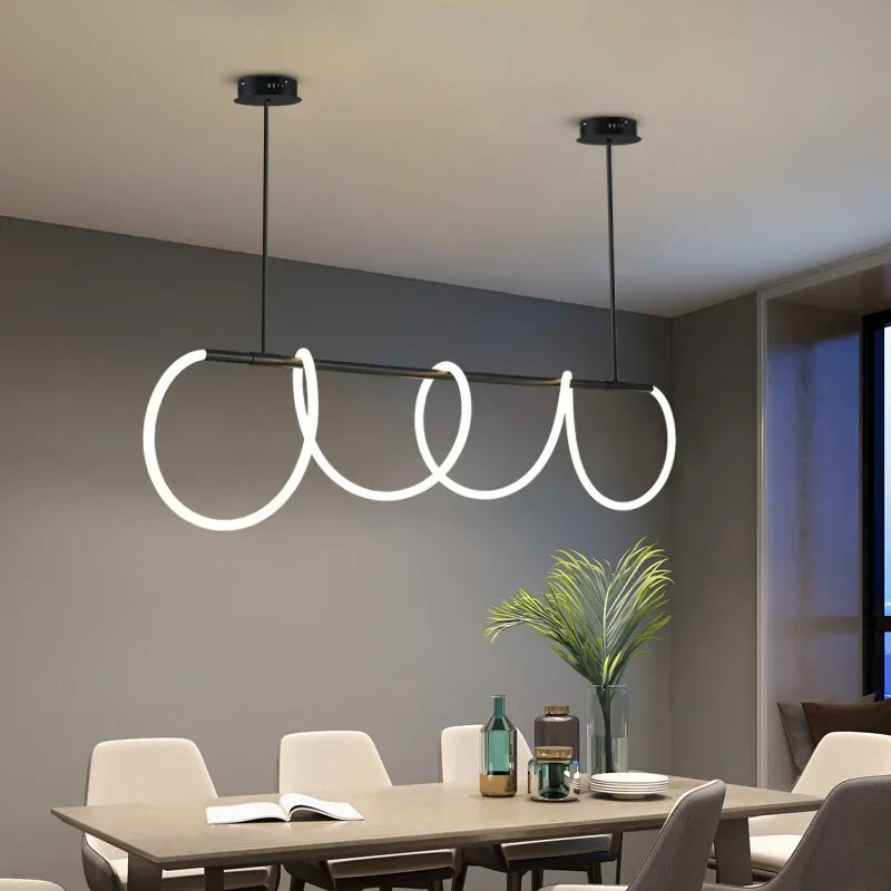 Nordic LED Long Hose Chandelier - Minimalist Pendant Lamp for Dining Room, Kitchen, and Bar