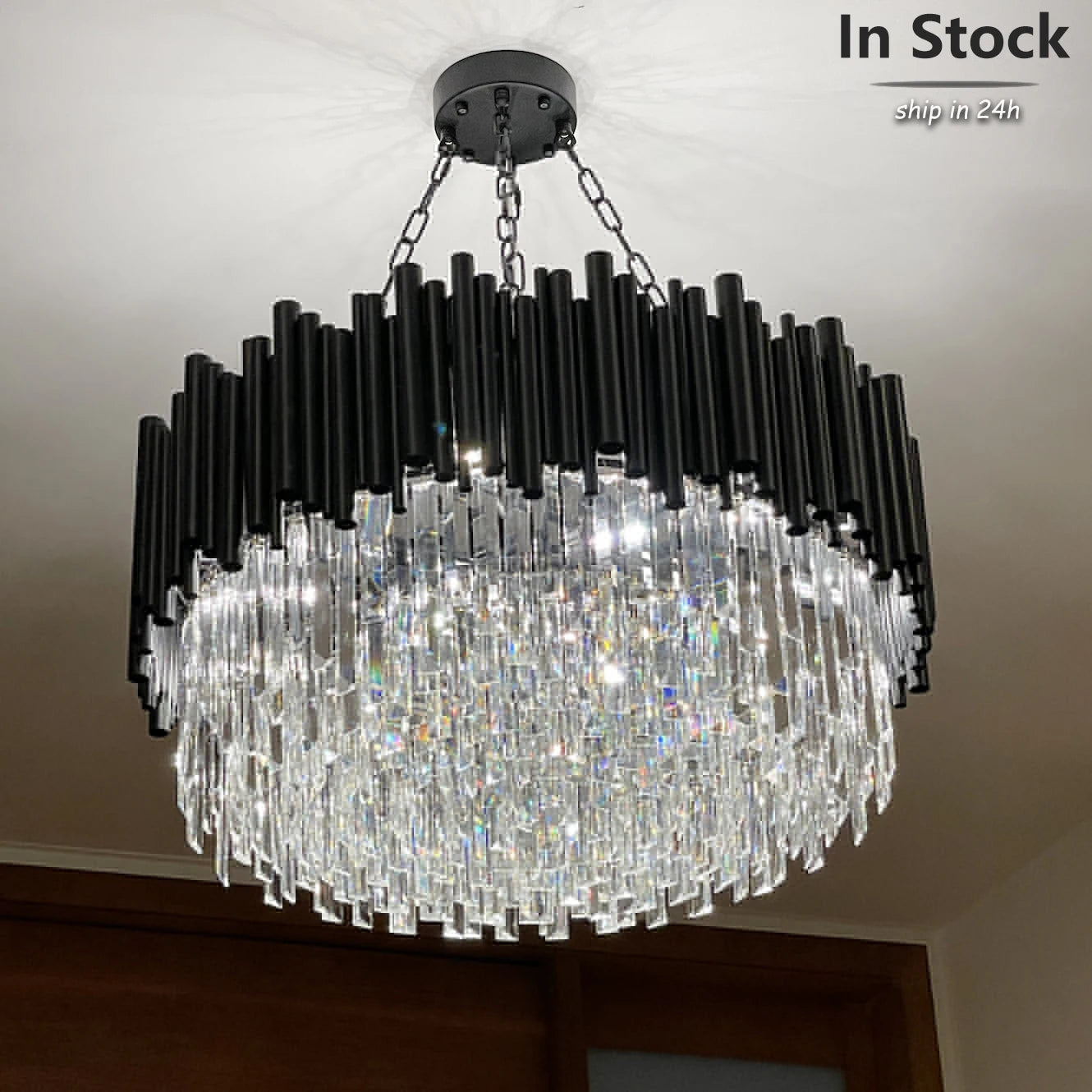 Black Modern Chandelier Lighting For Living Room Luxury Round Crystal Lamp Home Decoration Light Fixtures