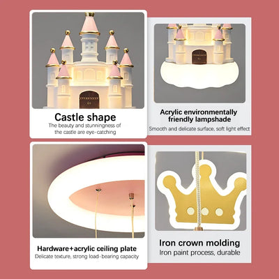 Enchanting Pink Fantasy Castle Crown LED Chandelier - Perfect for Children's Rooms