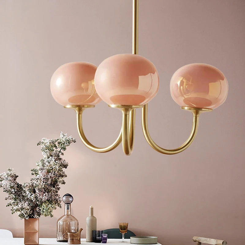 Modern Pink and White Glass Ball Pendant Chandelier