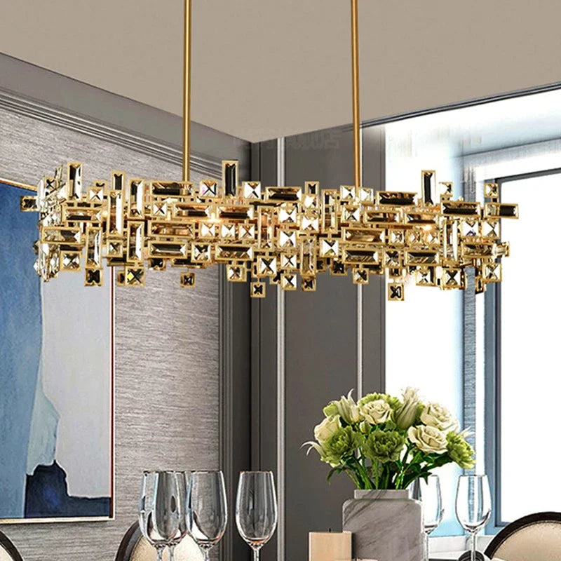 Modern Luxury Ceiling Chandelier for Dining Room Kitchen Island Gold Crystal Hanging Lamp LED Indoor Decoration Lighting Fixture