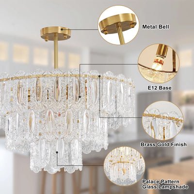 Depuley 9/12-Light Modern Crystal Chandeliers - Gold Semi Flush Mount Ceiling Light Fixture