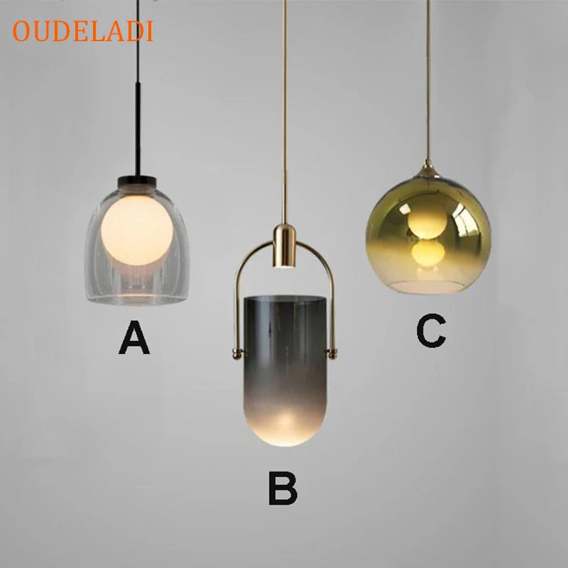 Nordic Glass Pendant Lights - Modern LED Hanging Lamp for Kitchen Island, Dining, Living Room Decoration