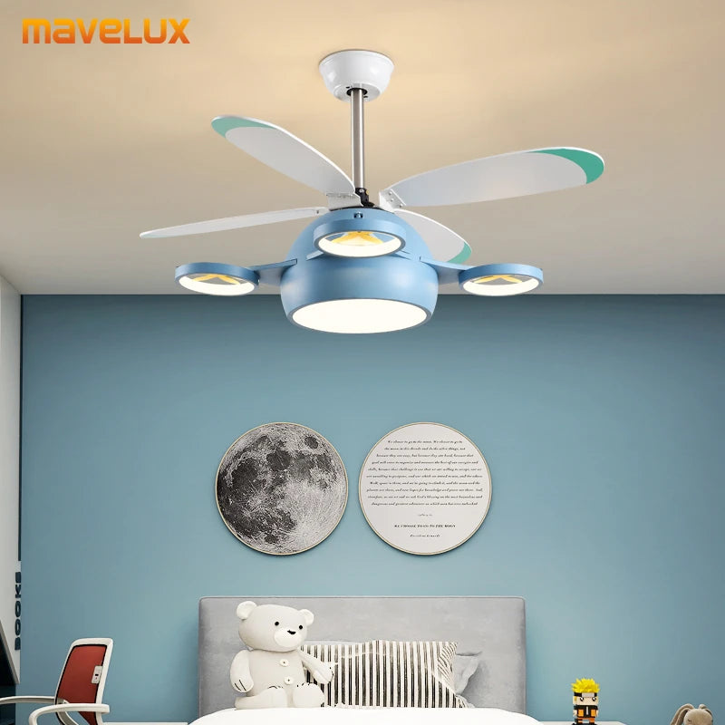 Kid's Bedroom Ceiling Fan Lamp – Cartoon LED Chandelier Light for Girls and Boys