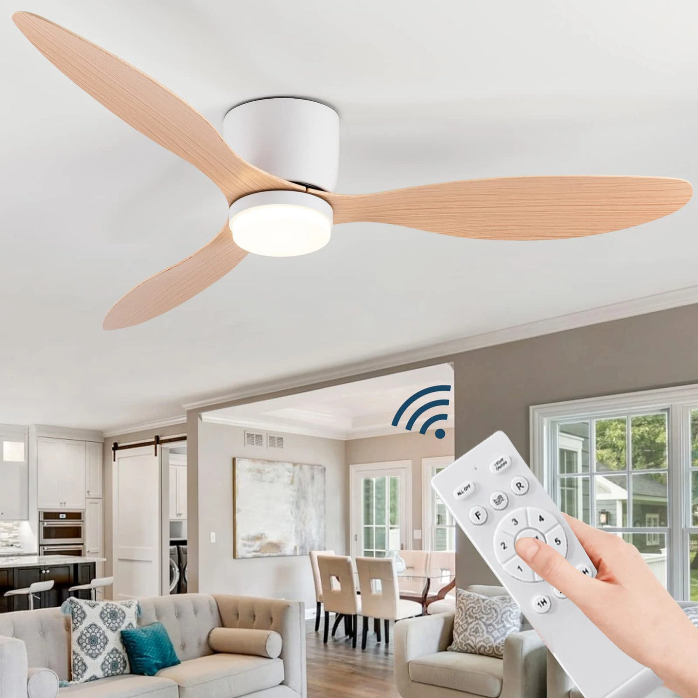 IRALAN Ceiling Fan with LED Light - 52 inch DC Motor, Remote Control, Modern Design, White