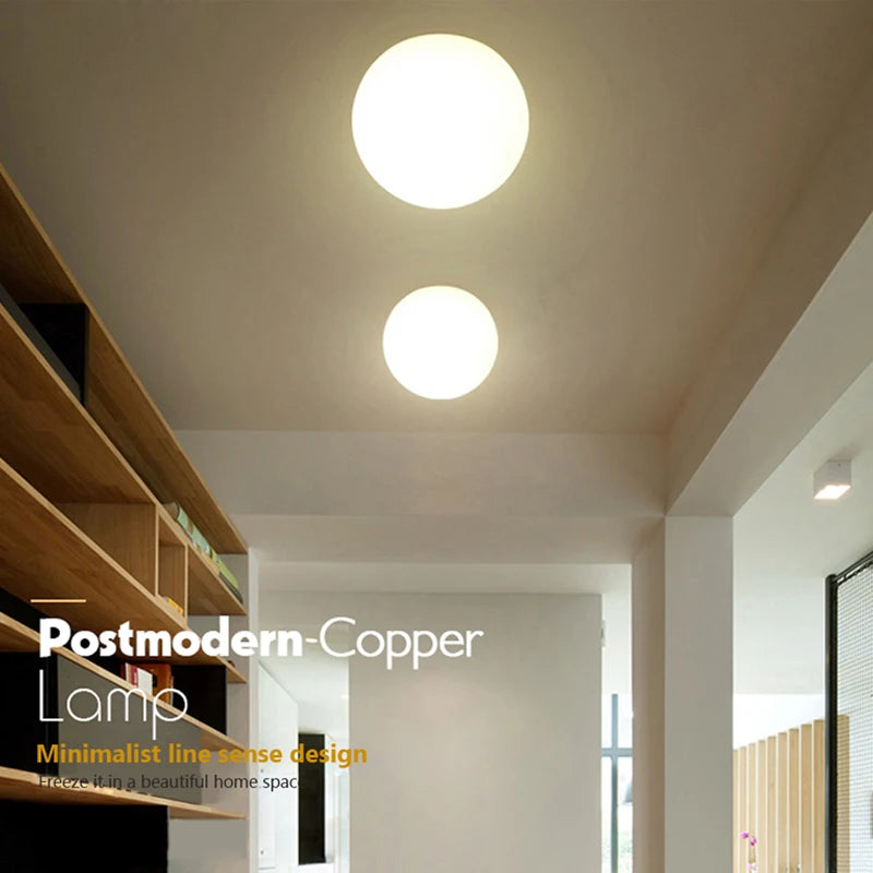 LED Ceiling Light with Glass White Ball | Minimalist Indoor Lighting Fixture