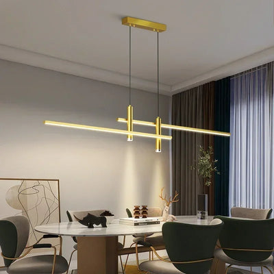 Modern Dimmable LED Pendant Lamp – Black and Gold Chandelier for Dining Room and Kitchen