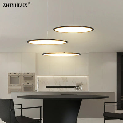 Dimming Round Modern LED Chandelier Lights - Black White Pendant Lamp for Living Dining Room, Bedroom, Bar